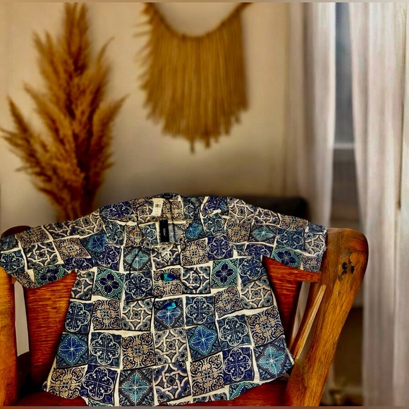 Anthropologie Tolani Boho Blouse pure silk tunic top tasseled tie 3/4 sleeve, 2X - Picture 4 of 14